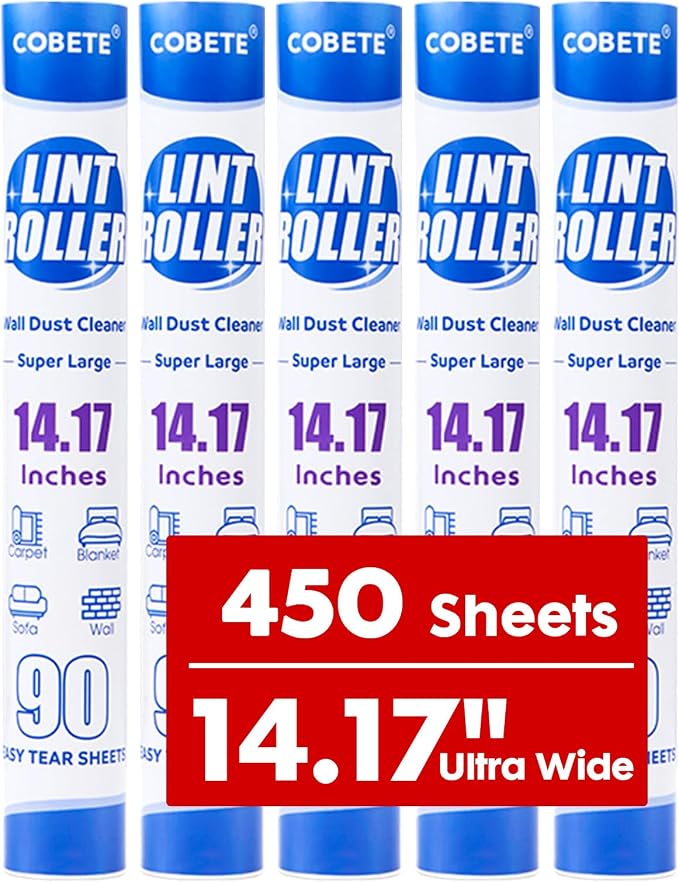 COBETE Large Extra Sticky Lint Roller Refills Pack of 5, 450 Sheets Replacement by COBETE
