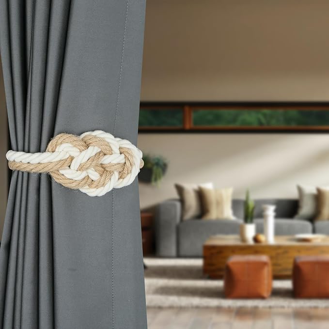 4 Pack Natural Jute Magnetic Curtain Tiebacks, Boho Rustic Style Decorative - Image 5