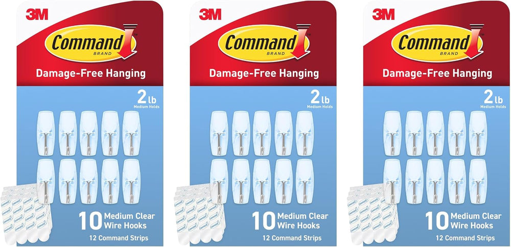 Command Clear Adhesive Hooks, Medium, 3 Pack, 30 Total, 2 lb