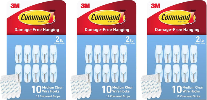 Command Clear Adhesive Hooks, Medium, 3 Pack, 30 Total, 2 lb