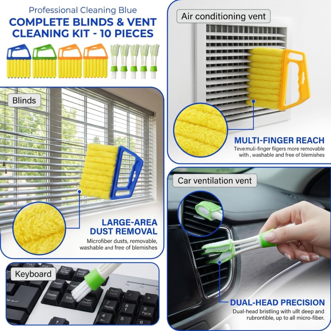 10 Pcs Blind Cleaner Duster Tool, 5 Washable 7-Fingers Dusters Cleaners and 5 Air Vent Cleaners for Venetian, Window Blinds Cleaning Set for Air Conditioner and Fans Vents