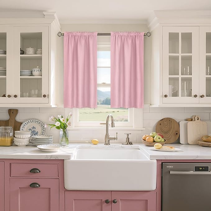 BGment Baby Pink Room Darkening Curtains 45 Inches Long - Image 2