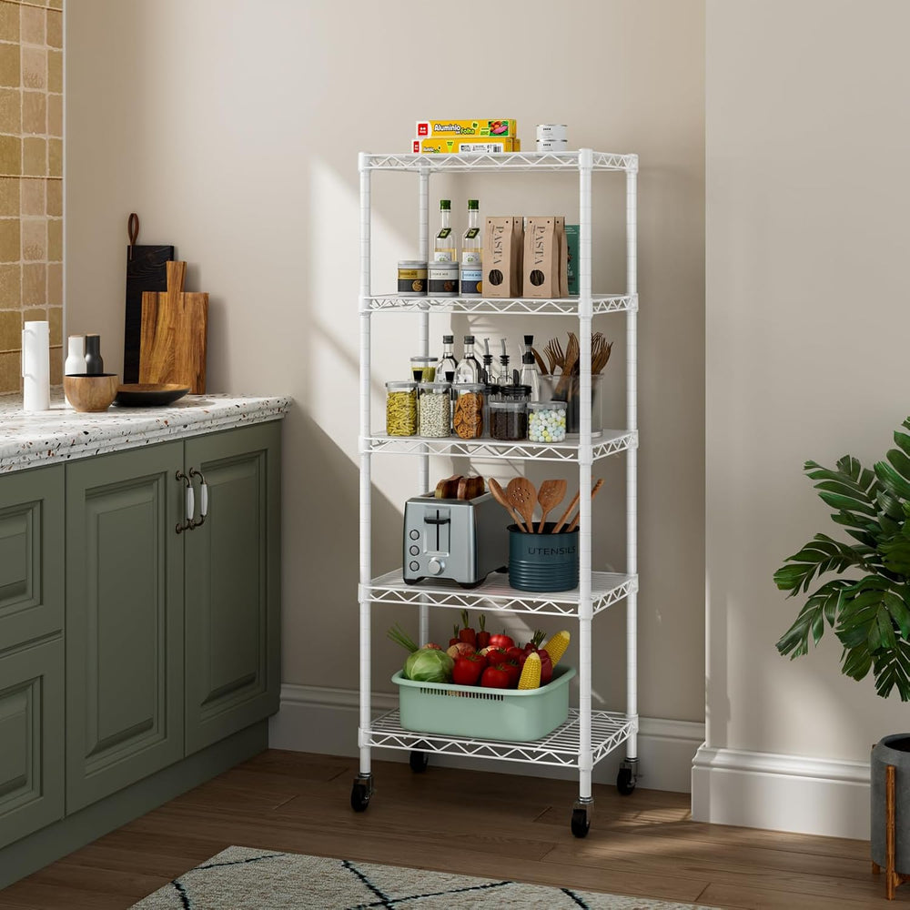 Golpart Small Shelves Storage Wire Metal Adjustable Shelf Unit with Wheels