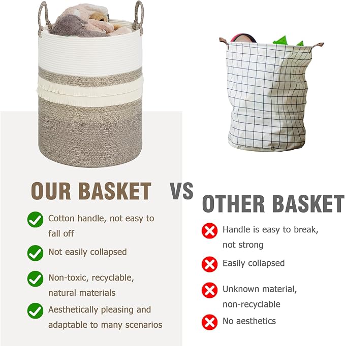 danpinera 79 L Large Laundry Basket, Tall Woven Cotton Storage Hamper - Image 5