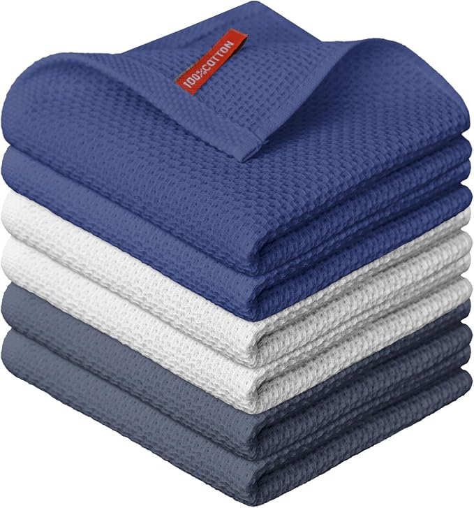 Artoid Mode 100% Cotton Navy Blue Light Dark Grey Waffle Weave Kitchen Dish by ArtoidMode