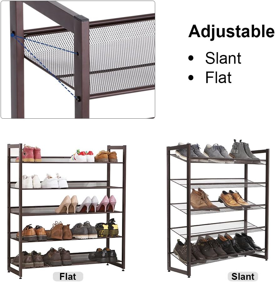 SONGMICS Metal Shoe Rack, 5-Tier Shoe Orgainzer, Holds 20-25 Pairs