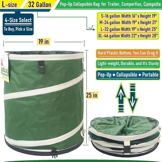 32-Gallon Collapsible Trash Can Hard-Shell Bottom Yard Garden Bag - Image 5