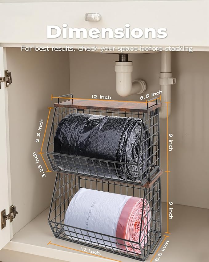 2 Pack Stackable Extra Large Trash Bag Holder Under Sink, Wall Mounted Garbage - Image 3