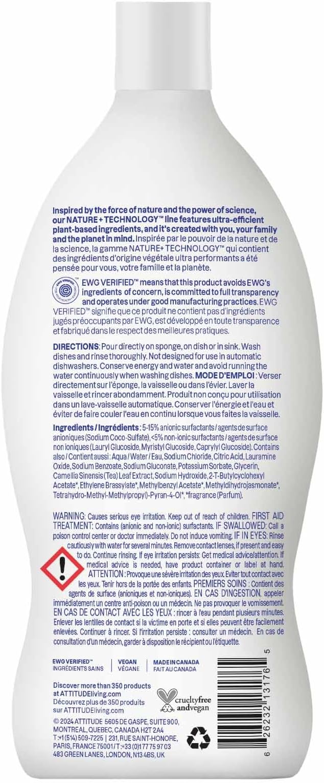 ATTITUDE Dish Soap, EWG Verified, Plant-Based & Vegan Dishwashing Liquid - Image 3