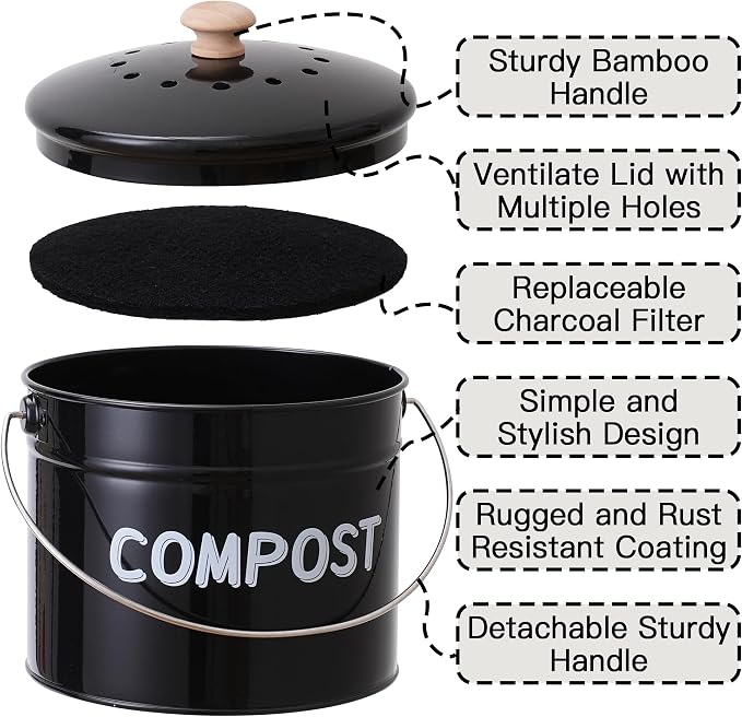 Compost Bin for Kitchen Counter, 1 Gallon Compost Bucket - Image 4