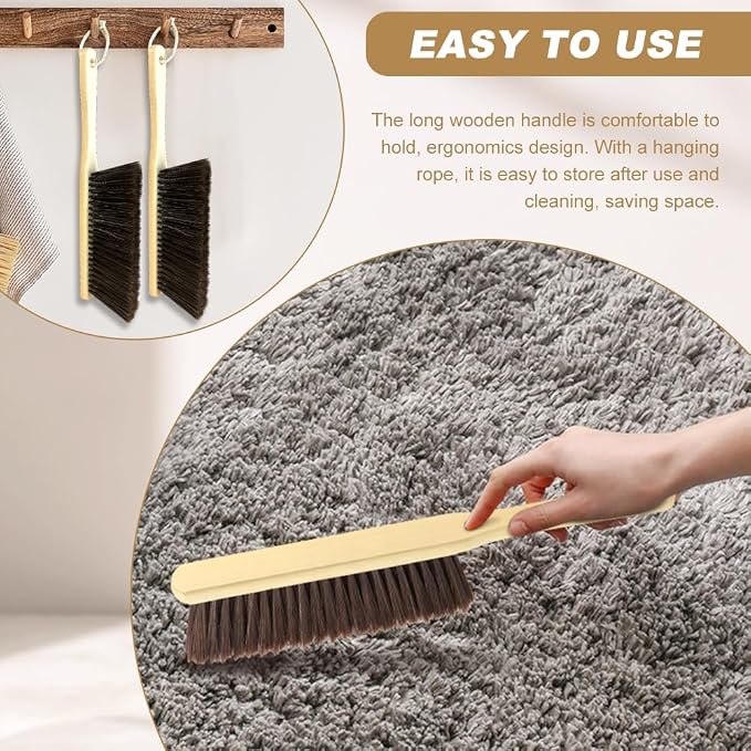 2 Pieces Hand Brushes for Cleaning Long Handle, Wooden Dust Brush Plastic - Image 7