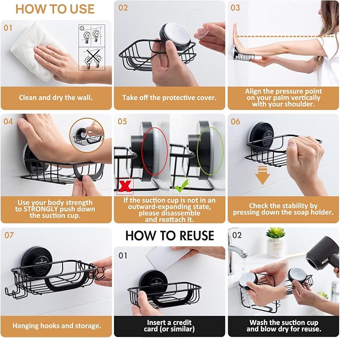 LEVERLOC Soap Holder Dish for Shower Wall, Bar Suction Cup Soap Saver Tray - Image 5