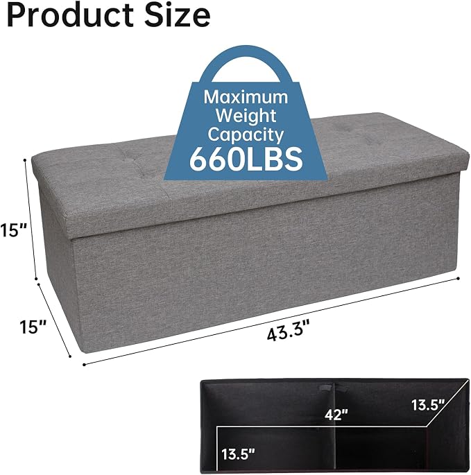 GLAXYFUR 43.3 inches Folding Storage Ottoman Bench Storage Chest Footrest - Image 3