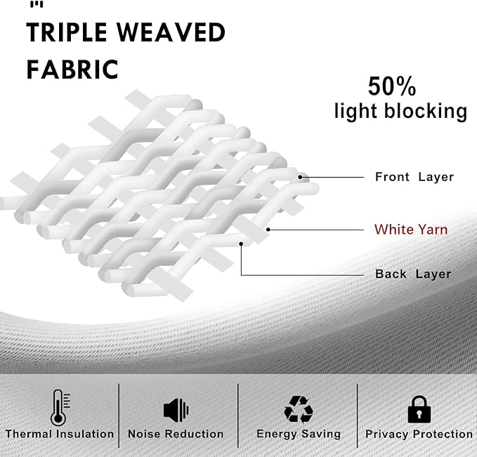 DWCN White Curtains for Living Room Thermal Insulated, 50% Light Blocking - Image 3
