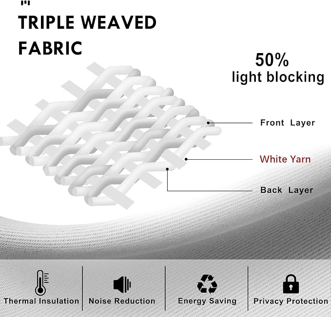 DWCN White Curtains for Living Room Thermal Insulated, 50% Light Blocking - Image 2