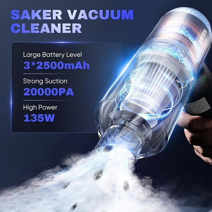 Saker Car Vacuum Portable Cordless 20000Pa Suction Power 4 in 1 Handheld Vacuum - Image 2