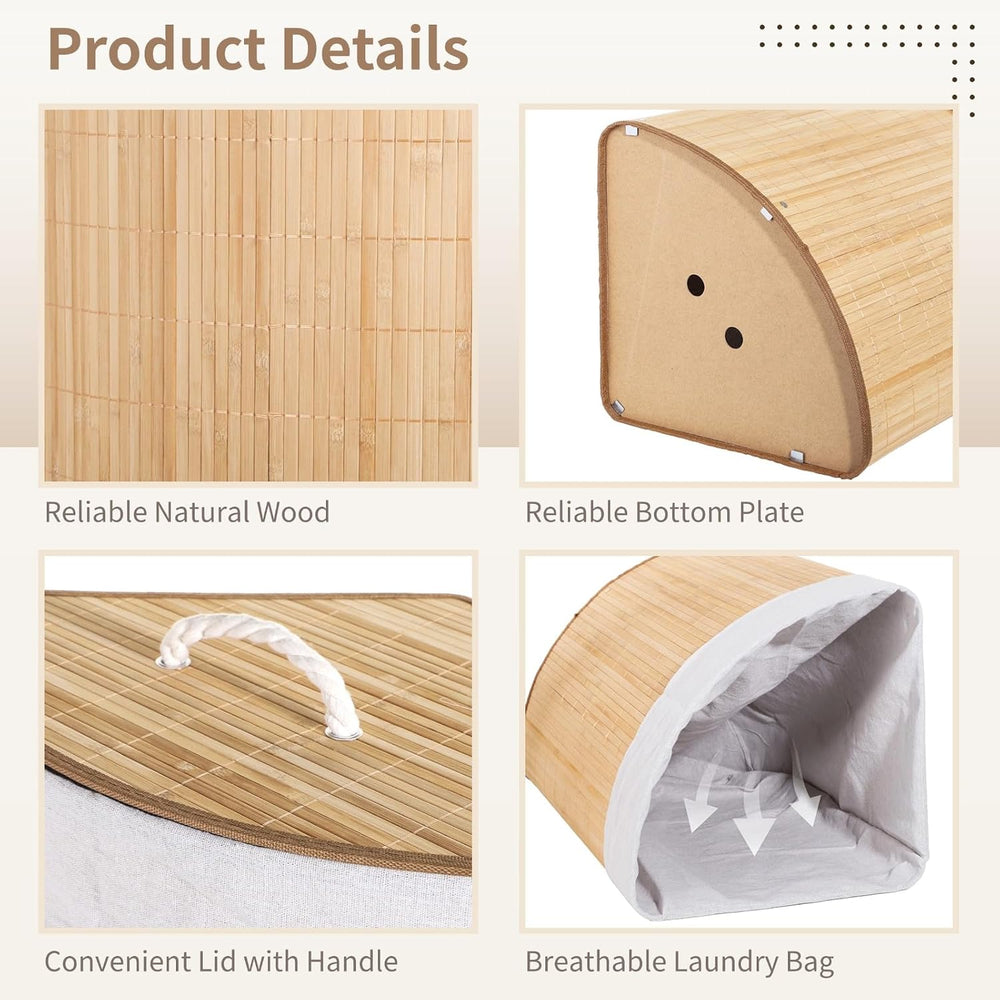 Corner Laundry Hamper with Lid, Foldable Triangle Clothes Hamper, Natural Woo...