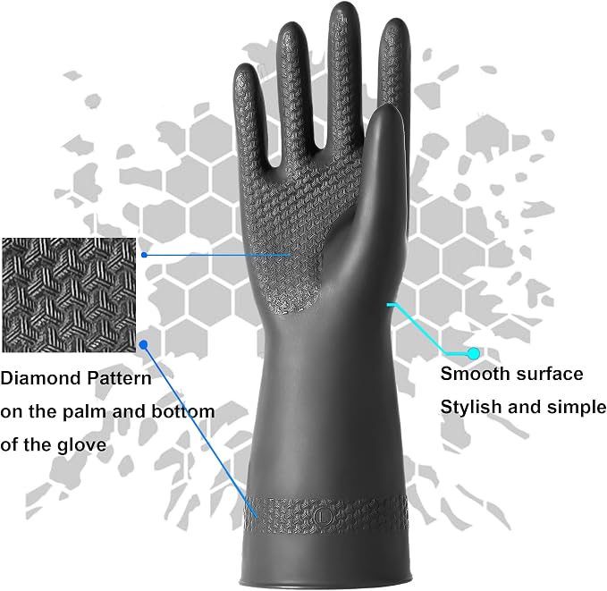 Chemical Resistant Latex Gloves, Cleaning Protective Safety Work Heavy Duty - Image 3
