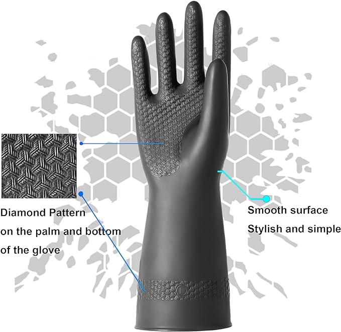 Chemical Resistant Latex Gloves, Cleaning Protective Safety Work Heavy Duty - Image 3