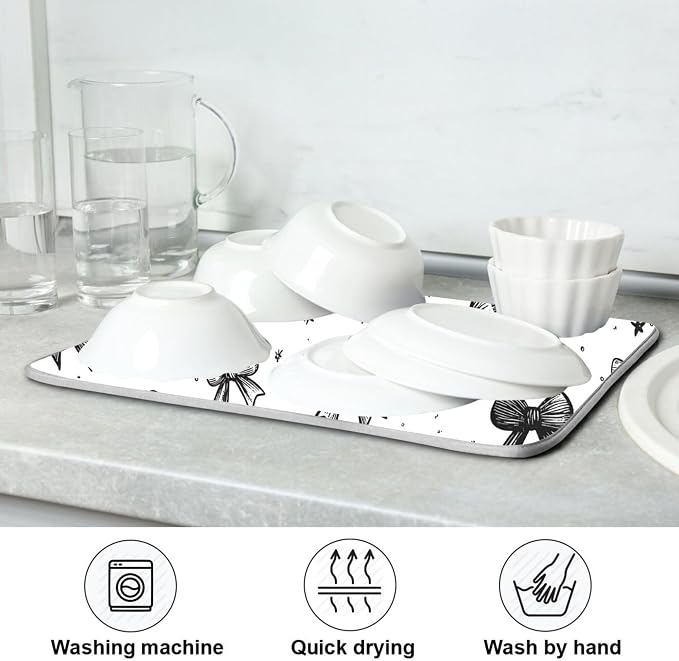 Black White Bowknot Dish Drying Mat - Image 7