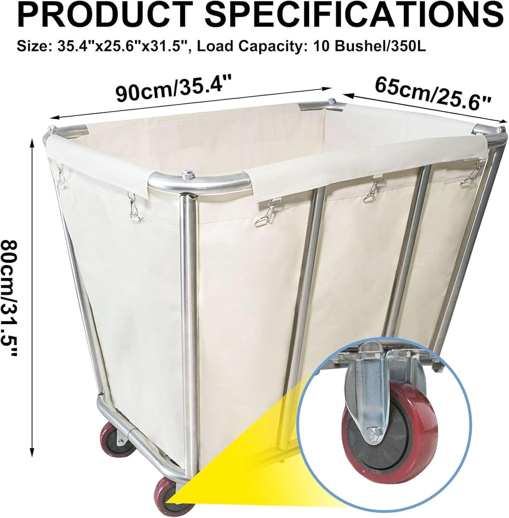 350L Laundry Cart with Wheels,Rolling Commercial Large Laundry Basket