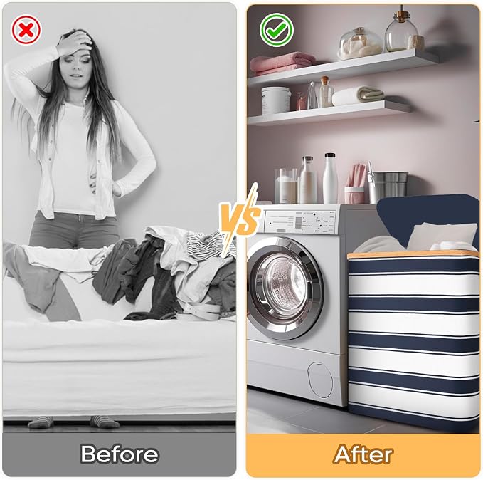 BALEINE Laundry Hamper with Lid, Tall Laundry Baskets with Bamboo Pull Handles - Image 7