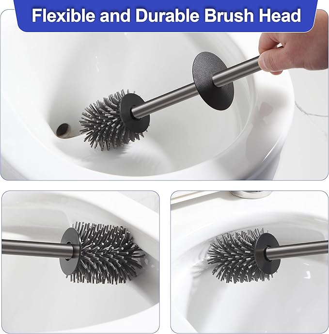 BVL Toilet Brush and Holder Set Gun Gray Freestanding Toilet Bowl Brush - Image 4