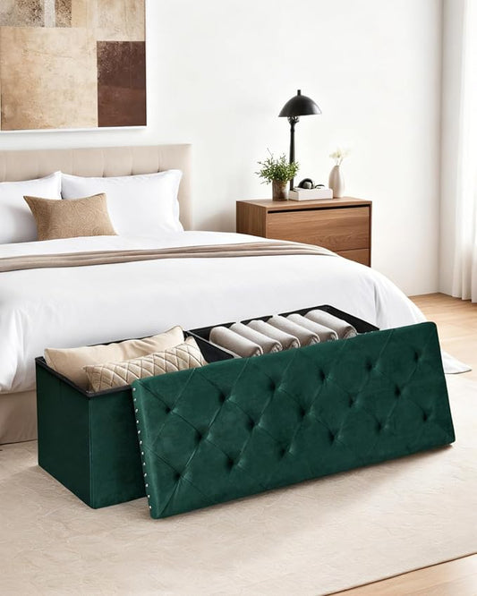 Velvet Storage Ottoman Bench, 43.3" Folding Ottoman - Image 2