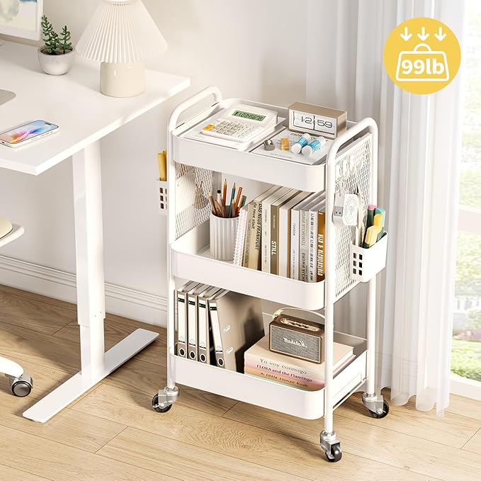 TOOLF 3 Tier Rolling Cart Storage Organizer, Metal Rolling Utility Cart - Image 2