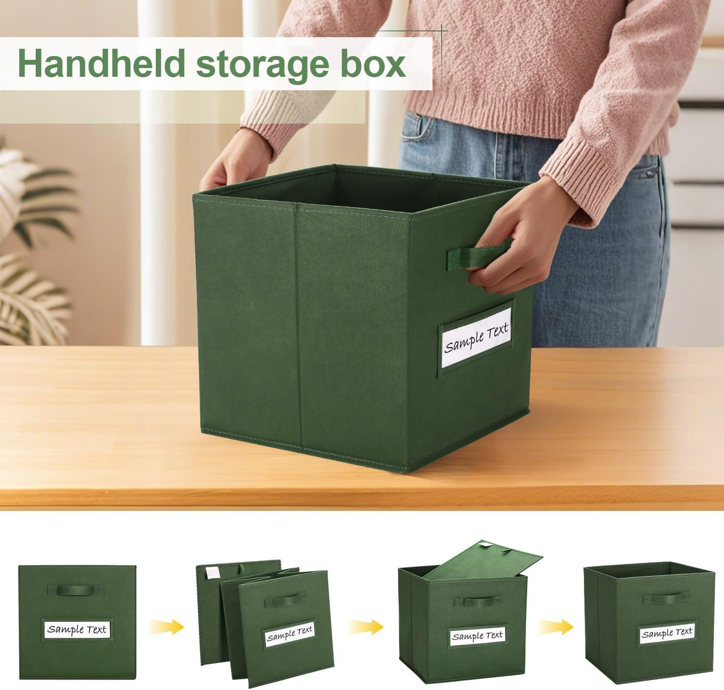 13x13x13 storage cube bins (Set of 10) Fabric storage cubes with 10 Labels Window Cards & a Pen, storage cubes 13x13, Collapsible 13 inch cube storage bins, Cubby Organizer Boxes, Dark Green