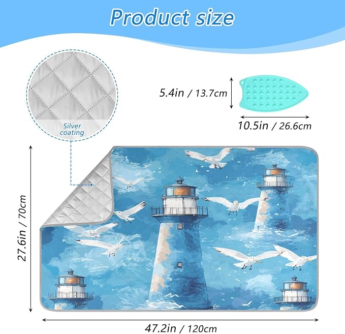 Watercolor Blue Lighthouses and Seagulls Ironing Mat Thickened Ironing Blanket - Image 2
