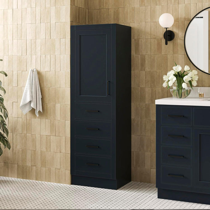 ARIEL Hepburn Bathroom Storage Cabinet - Solid Hevea Wood, Fully Assembled for Long-lasting Durability and Sophisticated Finish, Freestanding Linen Bathroom Cabinet - 65”H x 20”W x 16”D, Midnight Blue