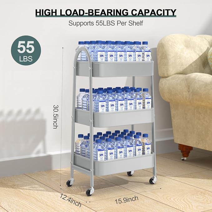 EAGMAK 3 Tier Utility Rolling Cart, Metal Storage Cart - Image 6