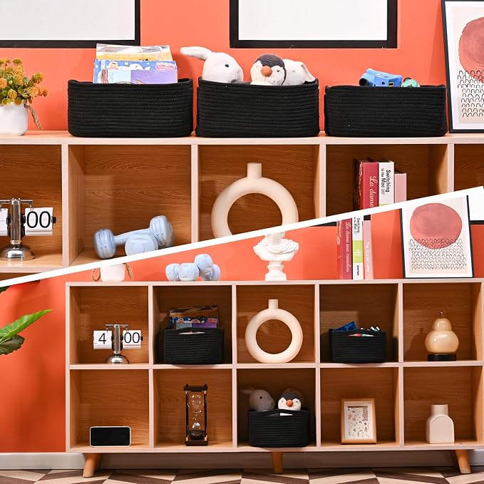 Small Black Baskets for Organizing, Storage Baskets for Shelves, Small Woven - Image 6