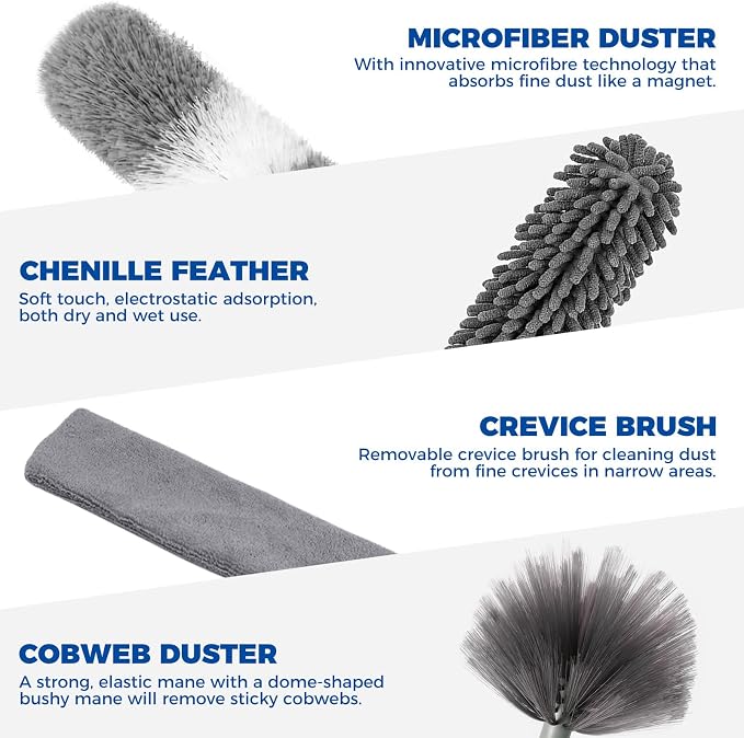 9Pcs Dusters for Cleaning Kit, Extendable Microfiber Duster Tools - Image 3