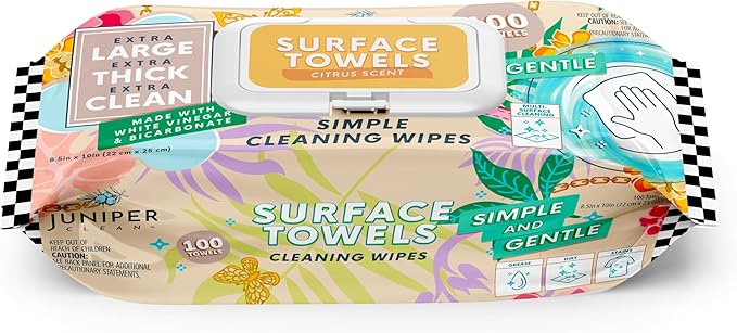 Single Surface Cleaning Wipes Bleach Free, Thick & Large Dispose, All-Purpose by JuniperCLEAN