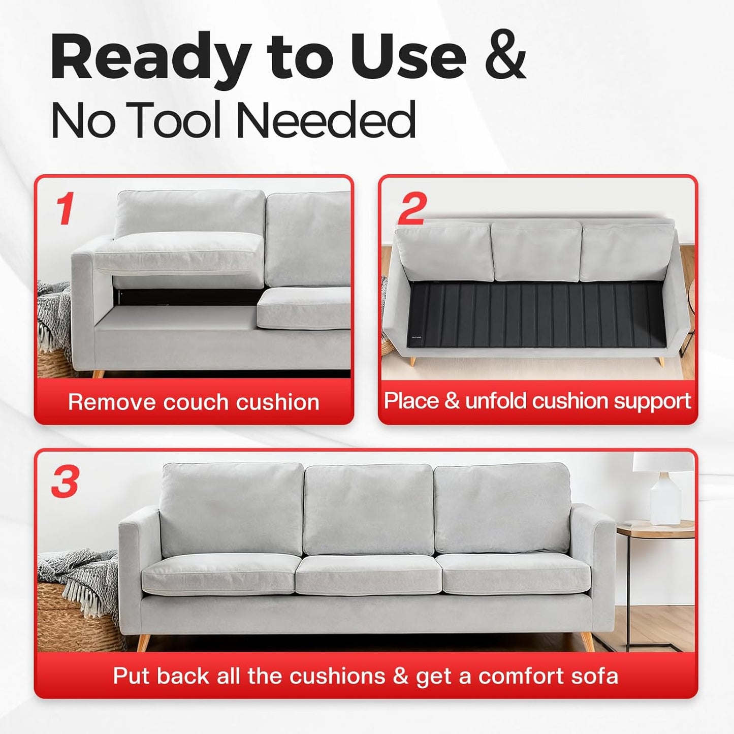 Comfyanno Couch Cushion Support Board, Repairs Sagging 3-Seat Sofa, Ready to Use, 21.5" x 70", Heavy-Duty Solid Wood Board, Safe Corner, Sinking Couch & Sofa Fix Saver