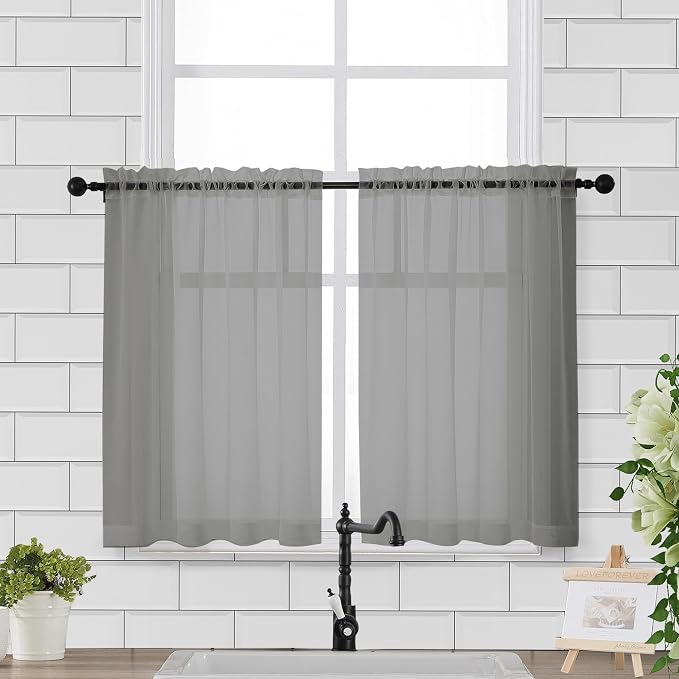 Chyhomenyc Sheer Window Curtains Tier 2 Pieces Set, 36 inch Length, Short - Image 7