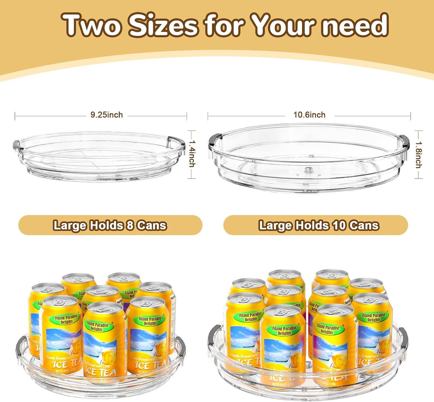 INCOSTAR Lazy Susan 2 Pack, 10.6 Inch Clear Turntable for Kitchen Cabinet | Rotating Spice Rack, Pantry Organizer and Storage, Bathroom Countertop Organizing for Makeup Vanity