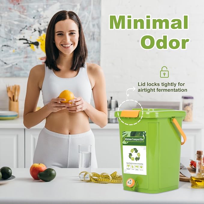 Compost Bin Outdoor, 21 L Garden Composting Bin Bags, Breathable Screen Window - Image 2