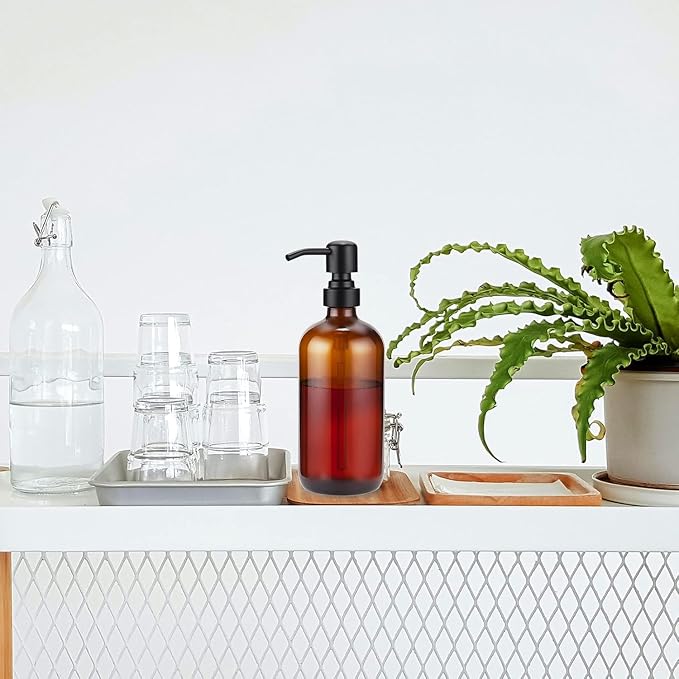 AmazerBath Amber Glass Soap Dispenser, 2 Pack Soap Dispenser Set - Image 7