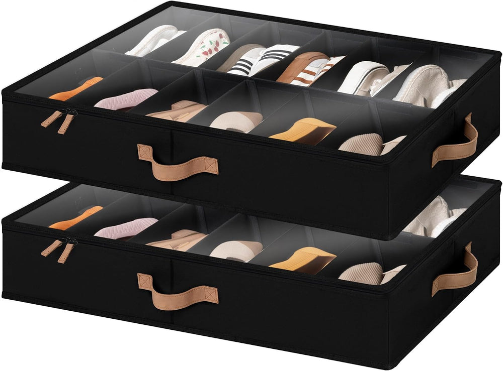 StorageWorks 2-Pack 24-Pair Underbed Shoe Organizer for Closet, Black