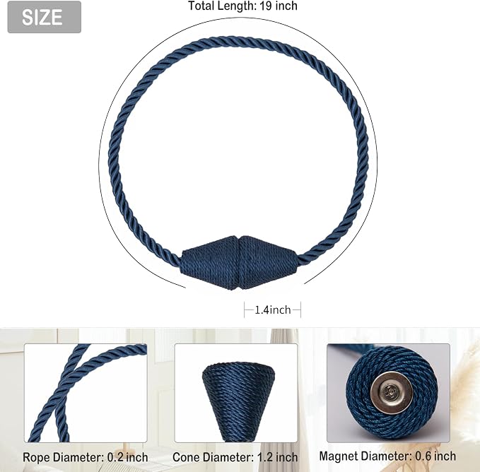 Magnetic Curtain Tiebacks 8 Pack Outdoor Rope Curtain Tie Backs Decorative - Image 2