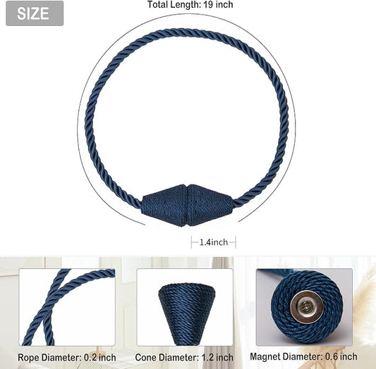 Magnetic Curtain Tiebacks 6 Pack Outdoor Rope Curtain Tie Backs Decorative - Image 2
