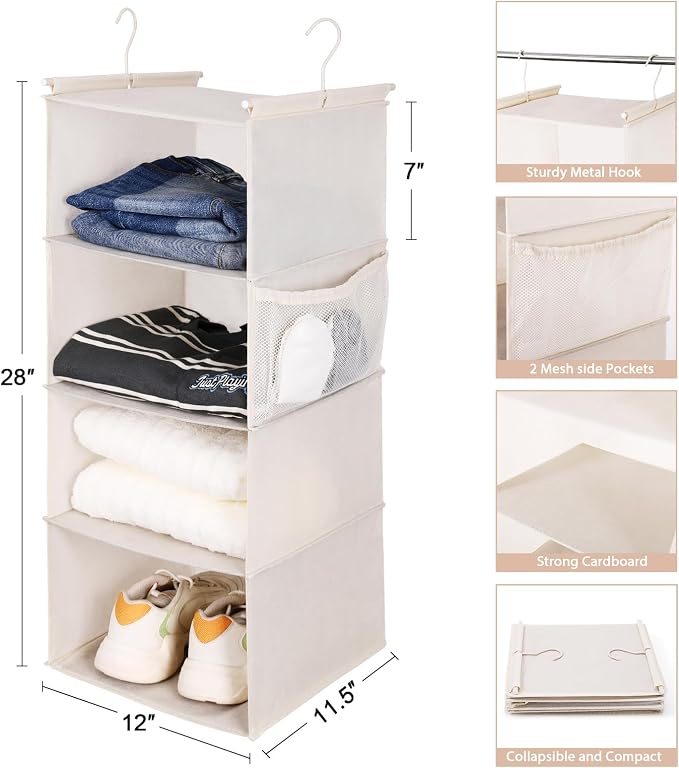 MAX Houser 4 Tier Shelf Hanging Closet Organizer, Closet Hanging Shelf - Image 3