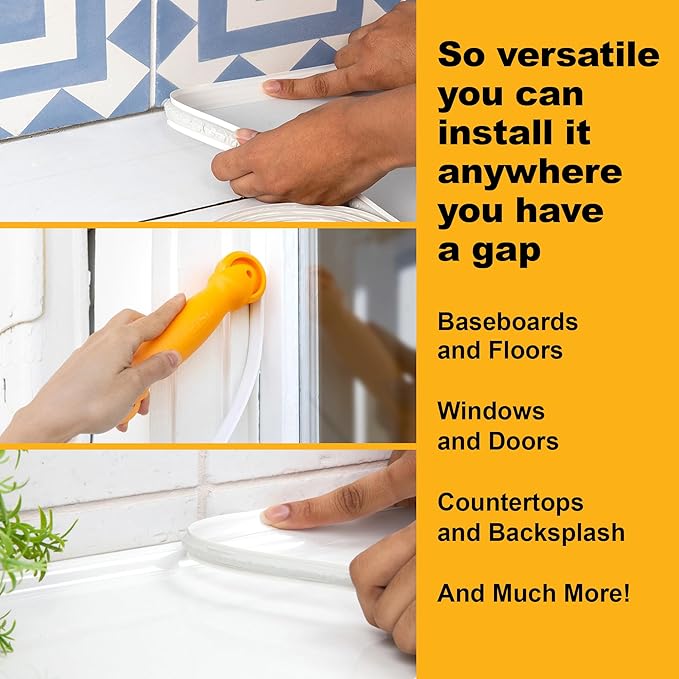 InstaTrim White New & Improved Caulk Trim, 3/4" by 10 ft, Waterproof - Image 7