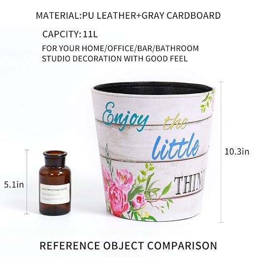 PU Leather Small Trash Can Wastebasket, Round Garbage Container Basket - Image 7