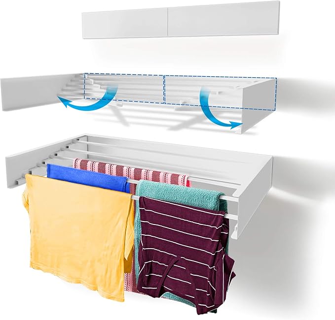 Step Up Laundry Drying Rack, Wall Mounted, Retractable Clothes Drying Rack by StepUpDryingRacks