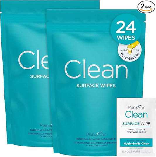Clean Wipes | Surface Cleaning Wipes | Individually Wrapped Travel Wipes | All by PlaneAire