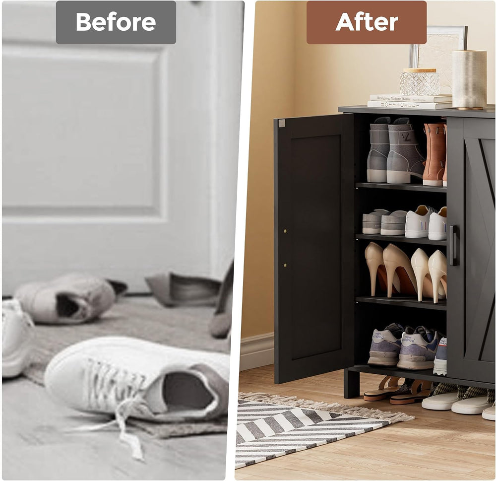 Homleke Farmhouse Shoe Cabinet with 2 Barn Doors & Wood Legs